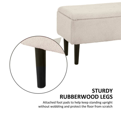 Modern Storage Bench, Ottoman with Lamb's Wool Upholstery, Cream White Storage Ottomans & Benches at Gallery Canada