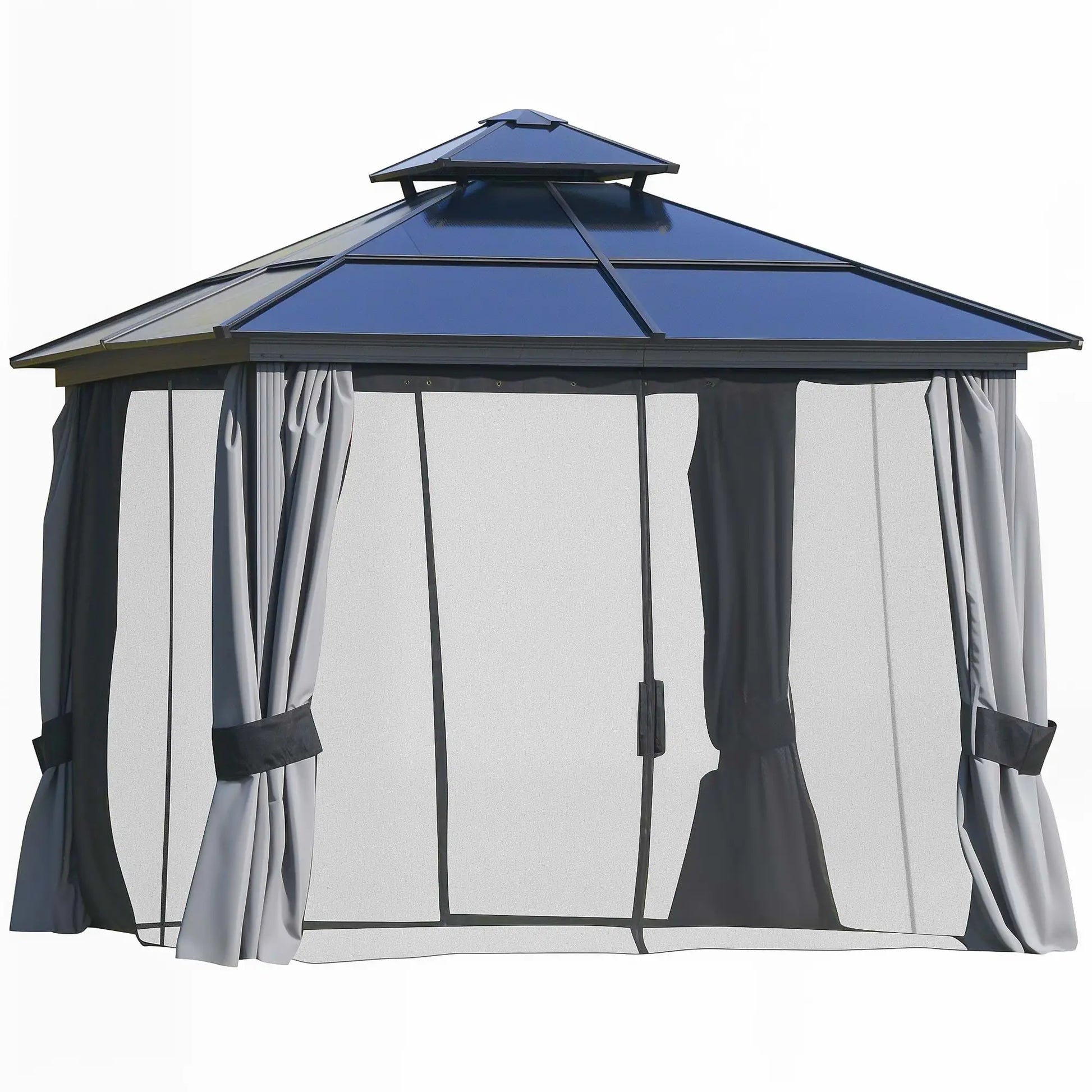 10'x10' Aluminum Hardtop Gazebo, Double Tier Roof, Black & Grey Gazebos at Gallery Canada