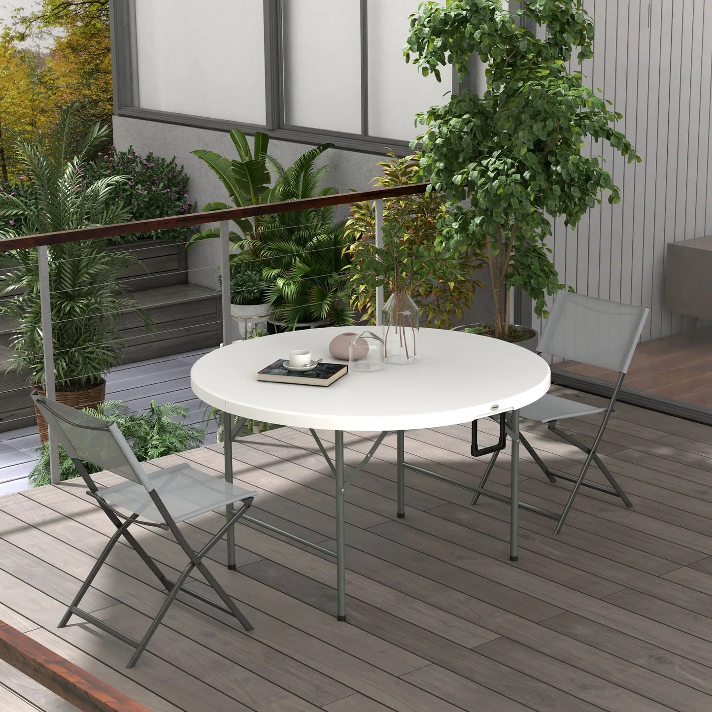 48" Folding Patio Table, Outdoor HDPE Picnic Table, White Patio Side Tables at Gallery Canada