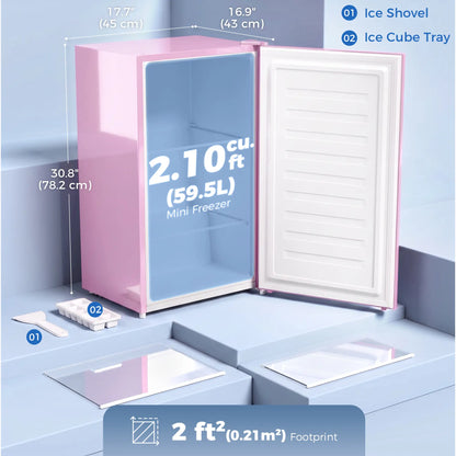 Compact Upright Freezer, 2.1 Cubic Feet, Reversible Door, Pink