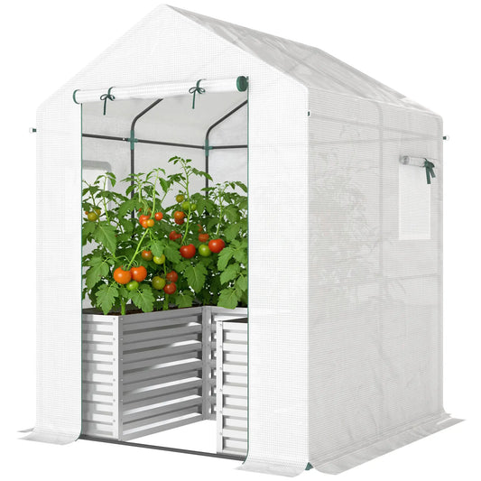 Galvanized Metal Greenhouse, Raised Garden Bed, 56" x 56" x 75", White Portable Greenhouses White at Gallery Canada