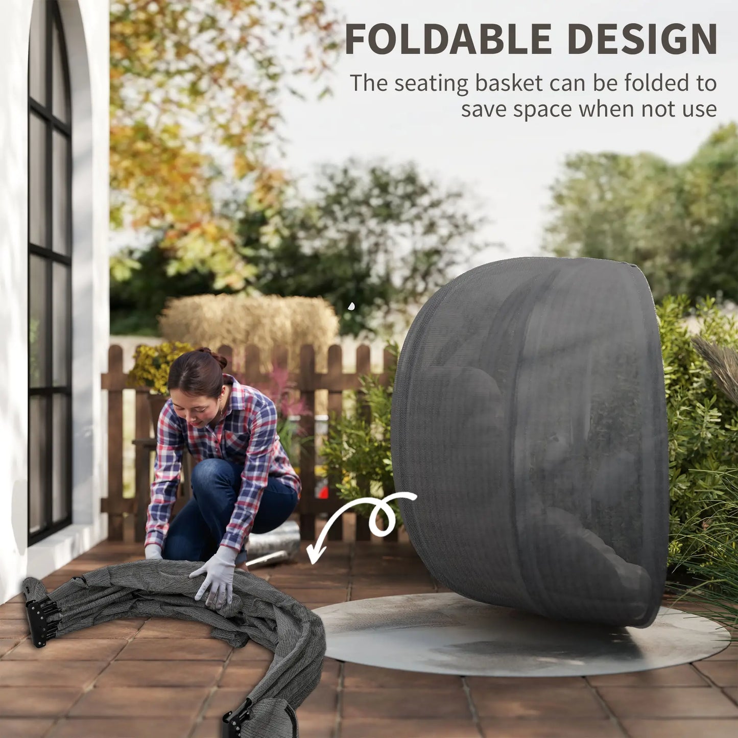 Double Egg Chair with Stand, 2 Person Hanging Swing, Grey Patio Swings with Stand at Gallery Canada