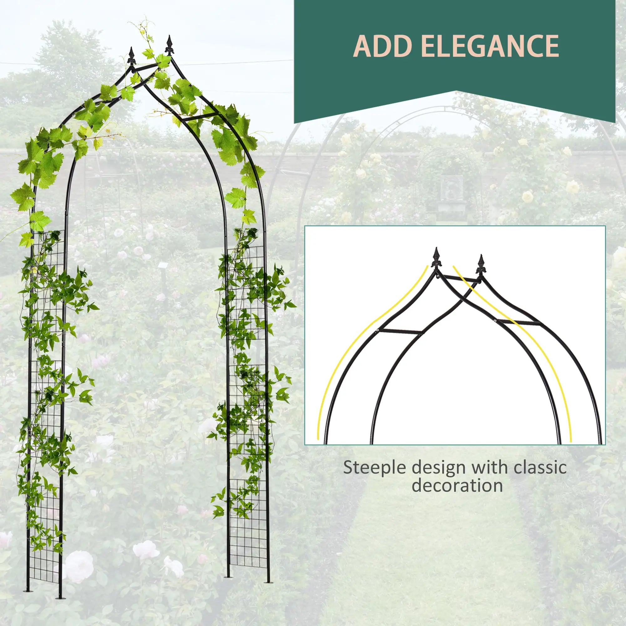 8FT Metal Garden Arch, Decorative Arbor Trellis for Plants, Black Garden Arches at Gallery Canada