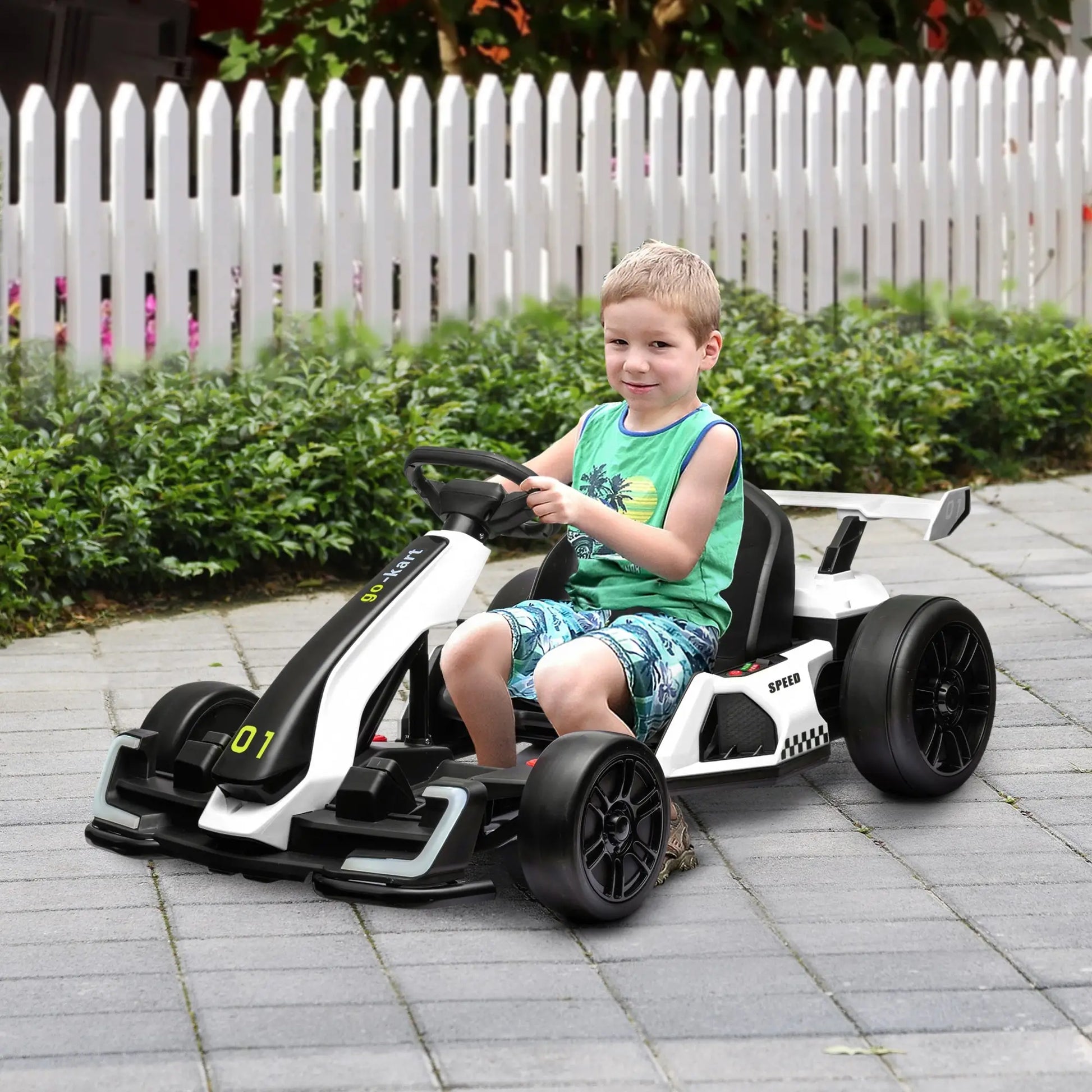 24V Electric Go Kart, Battery Powered Kids Drift Kart, Adjustable Seat, White Electric Ride On Toys at Gallery Canada