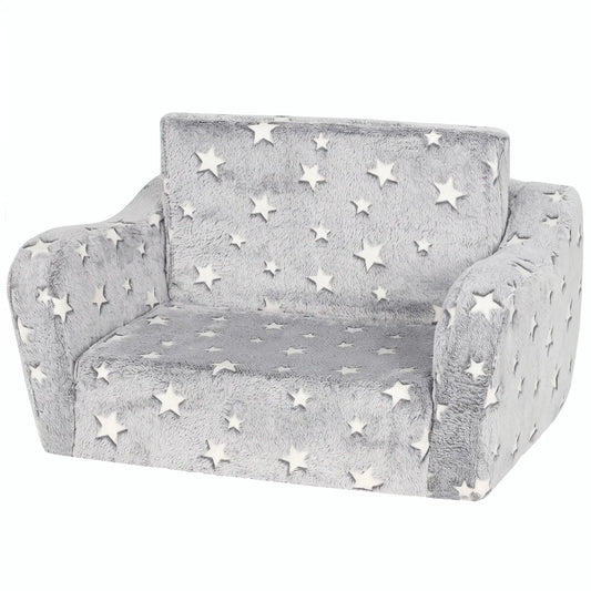 2 in 1 Toddler Couch, Glow in the Dark Stars, Sit to Lie, 18-48 M, Grey Kids Chairs & Seating Grey at Gallery Canada
