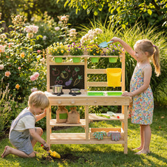 Kids Mud Kitchen, Outdoor Wooden Play Kitchen, Kitchenware, Garden Tools, Natural Play Kitchen Natural at Gallery Canada