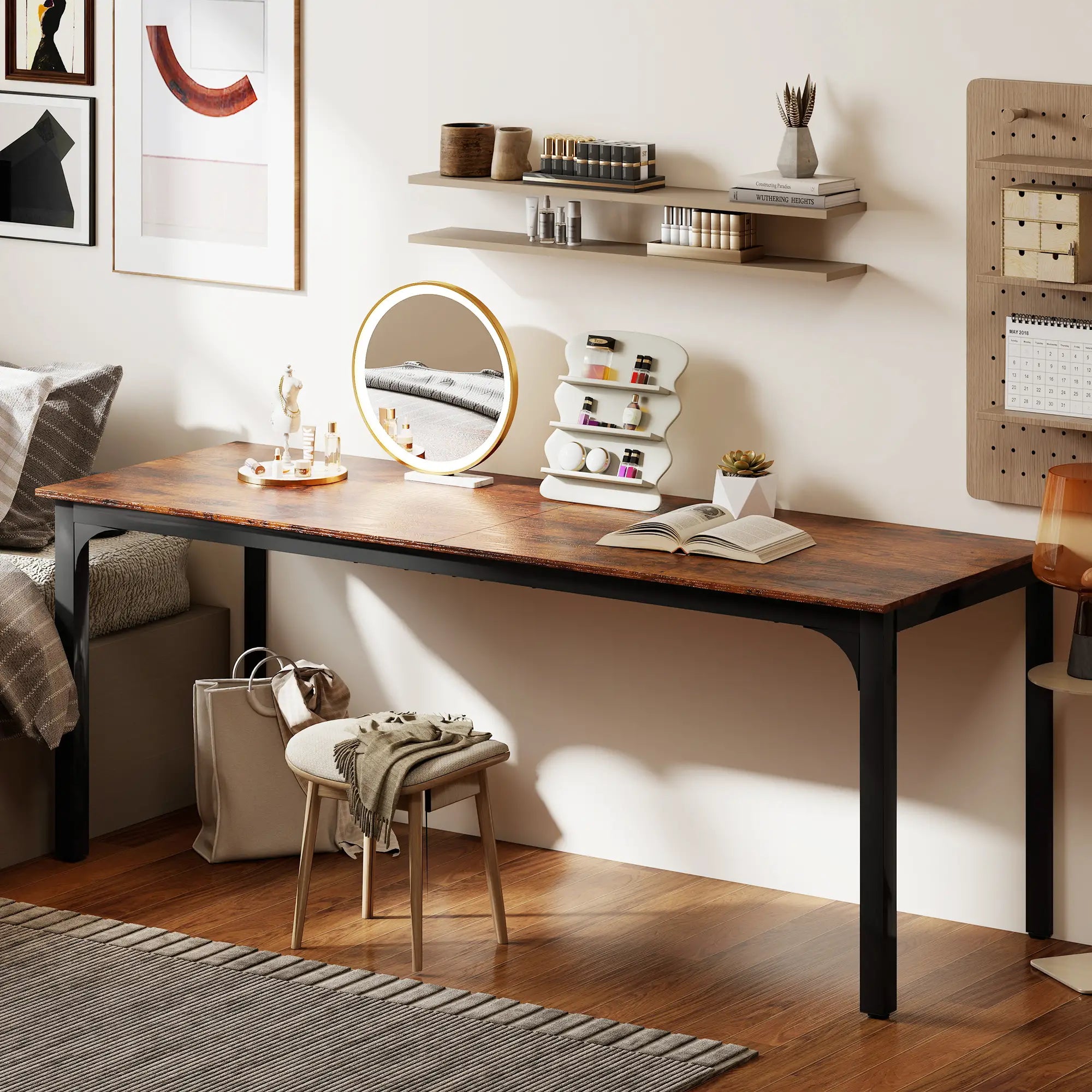 79 Inch Computer Desk, Metal Legs, Rustic Brown Computer Desks at Gallery Canada