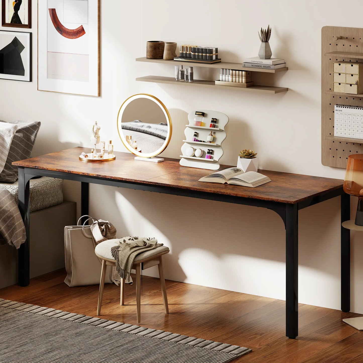 79 Inch Computer Desk, Metal Legs, Rustic Brown Computer Desks at Gallery Canada