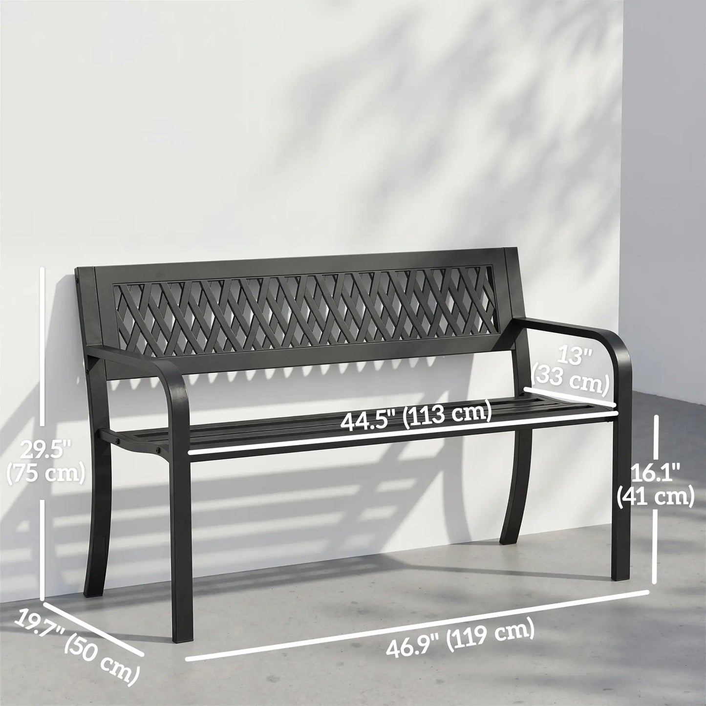 Outdoor Bench With Floral Backrest, 2 Seater Garden Bench With Armrests, Black Outdoor Benches at Gallery Canada