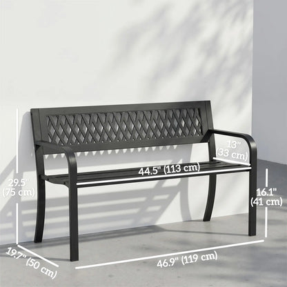 Outdoor Bench With Floral Backrest, 2 Seater Garden Bench With Armrests, Black Outdoor Benches at Gallery Canada
