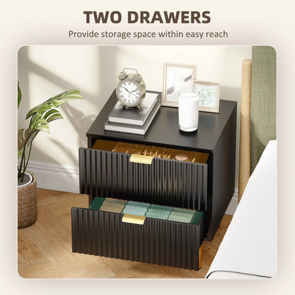 Modern Nightstand Set of 2, 2 Drawers, Metal Legs, Black Bedside Tables at Gallery Canada