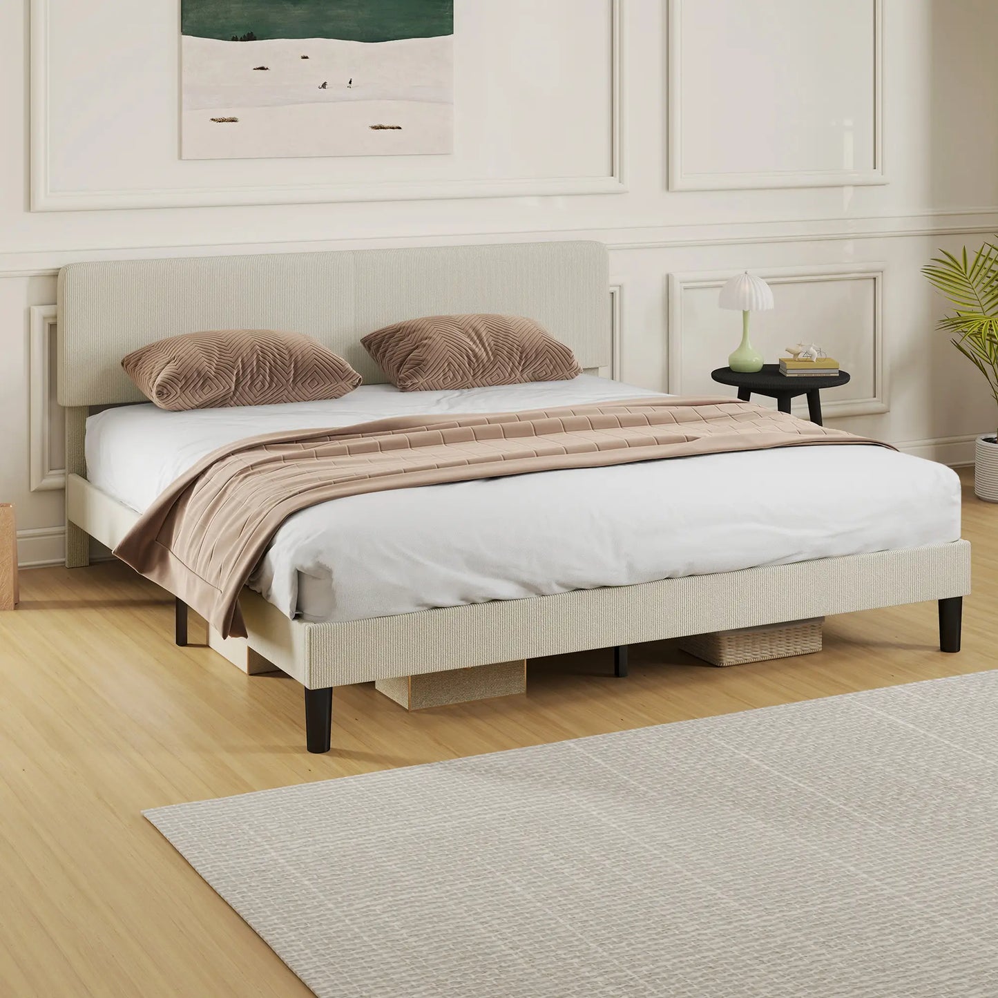 King Size Bed Frame, Adjustable Upholstered Headboard, Wood Slat Support, Light Grey Bed Frames at Gallery Canada