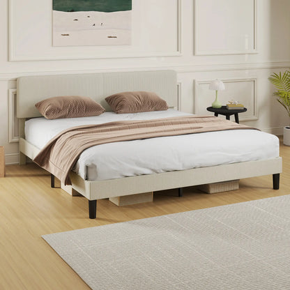 King Size Bed Frame, Adjustable Upholstered Headboard, Wood Slat Support, Light Grey Bed Frames at Gallery Canada