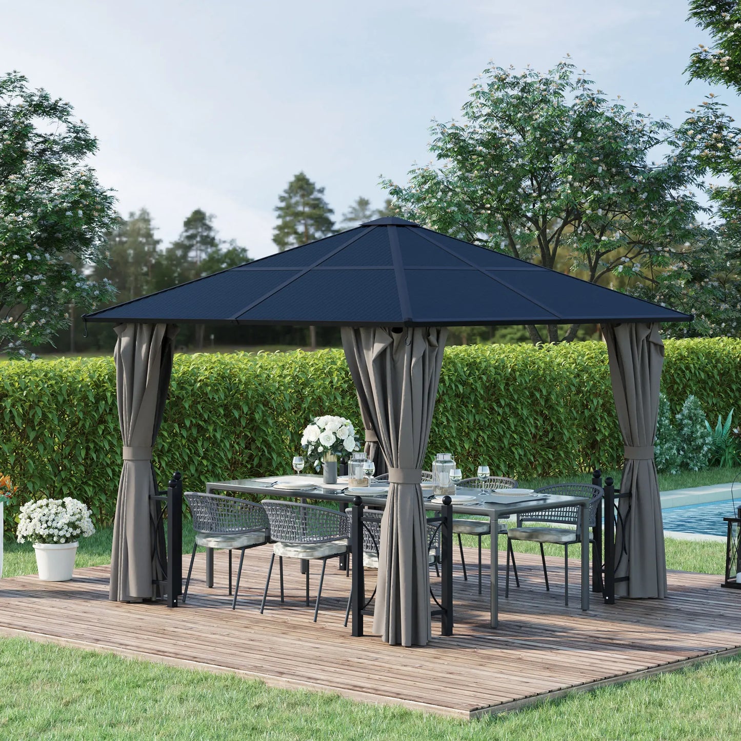 10' x 10' Hardtop Gazebo, PC Board Roof, Aluminum Frame, Black Gazebos at Gallery Canada