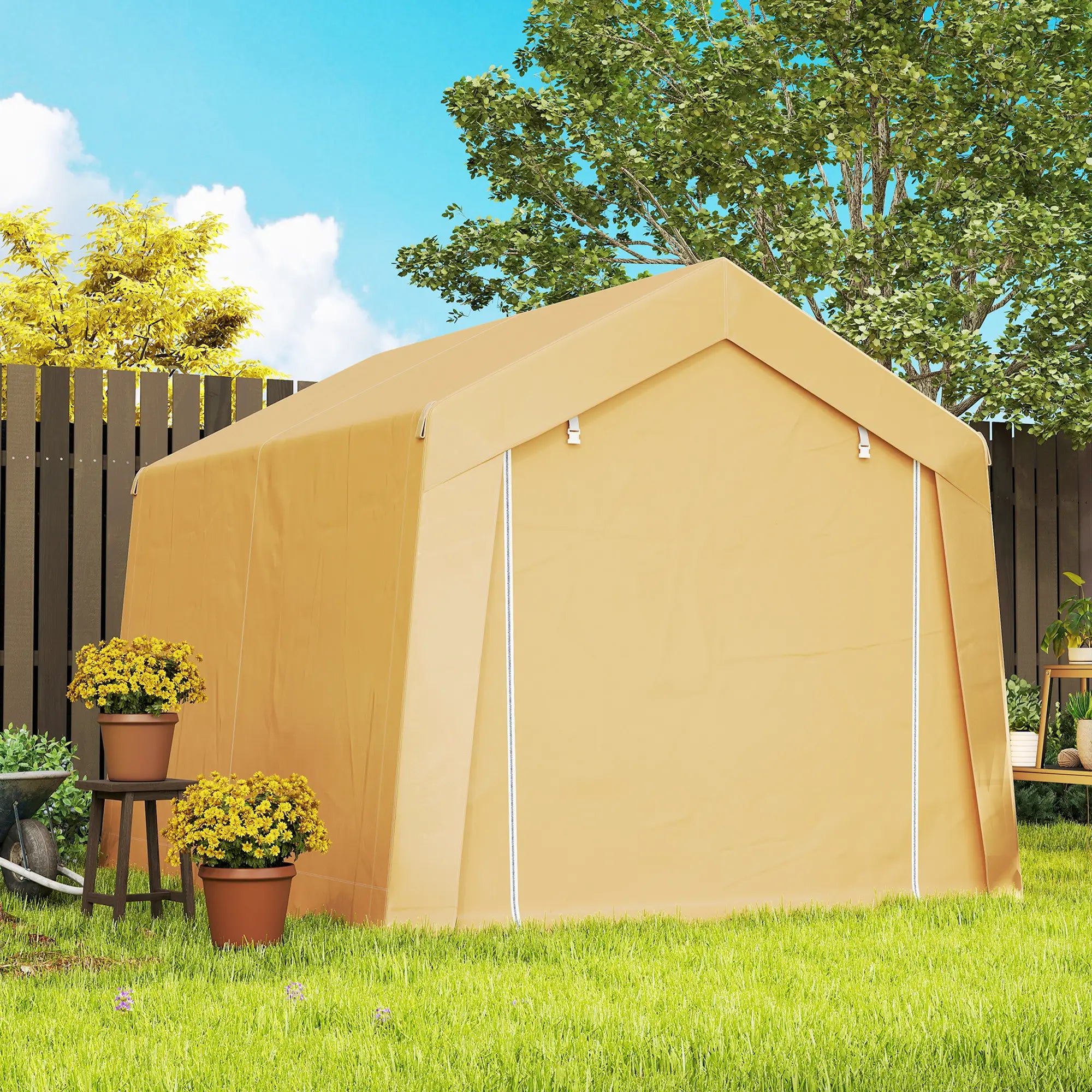 10' x 10' Outdoor Storage Shed, Portable Garage, Roll-up Door, Beige Portable Shed at Gallery Canada