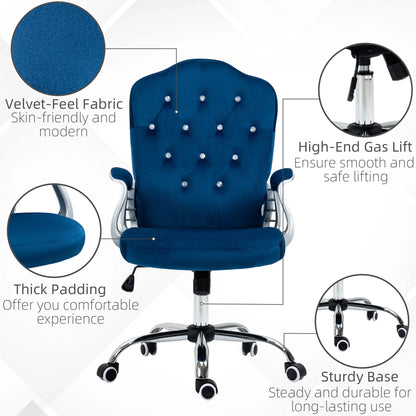 Velvet Office Chair, Button Tufted, Swivel Wheels, Adjustable Height, Blue Executive & Manager Chairs at Gallery Canada