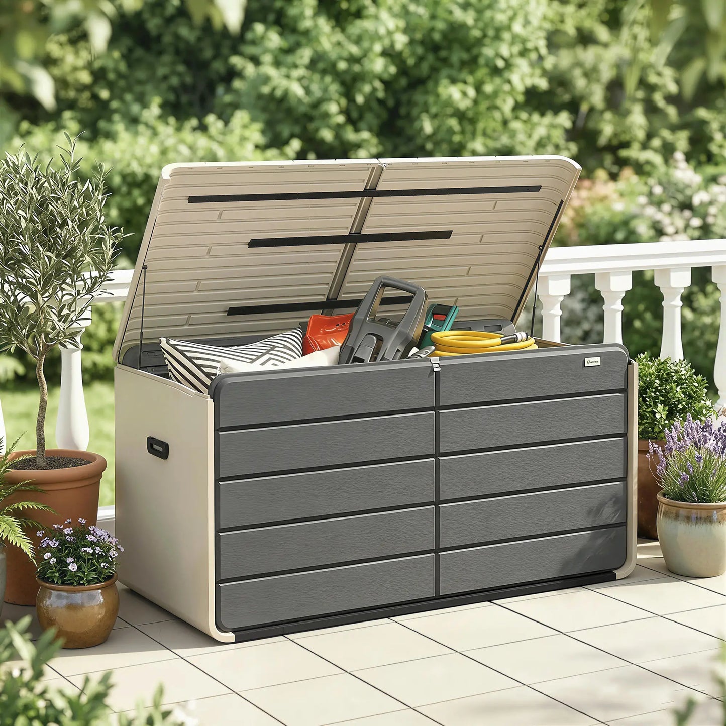 Outdoor Storage Box With Lockable Lid, HDPE Garden Deck Box With Wheels 757 L Patio Storage Boxes at Gallery Canada