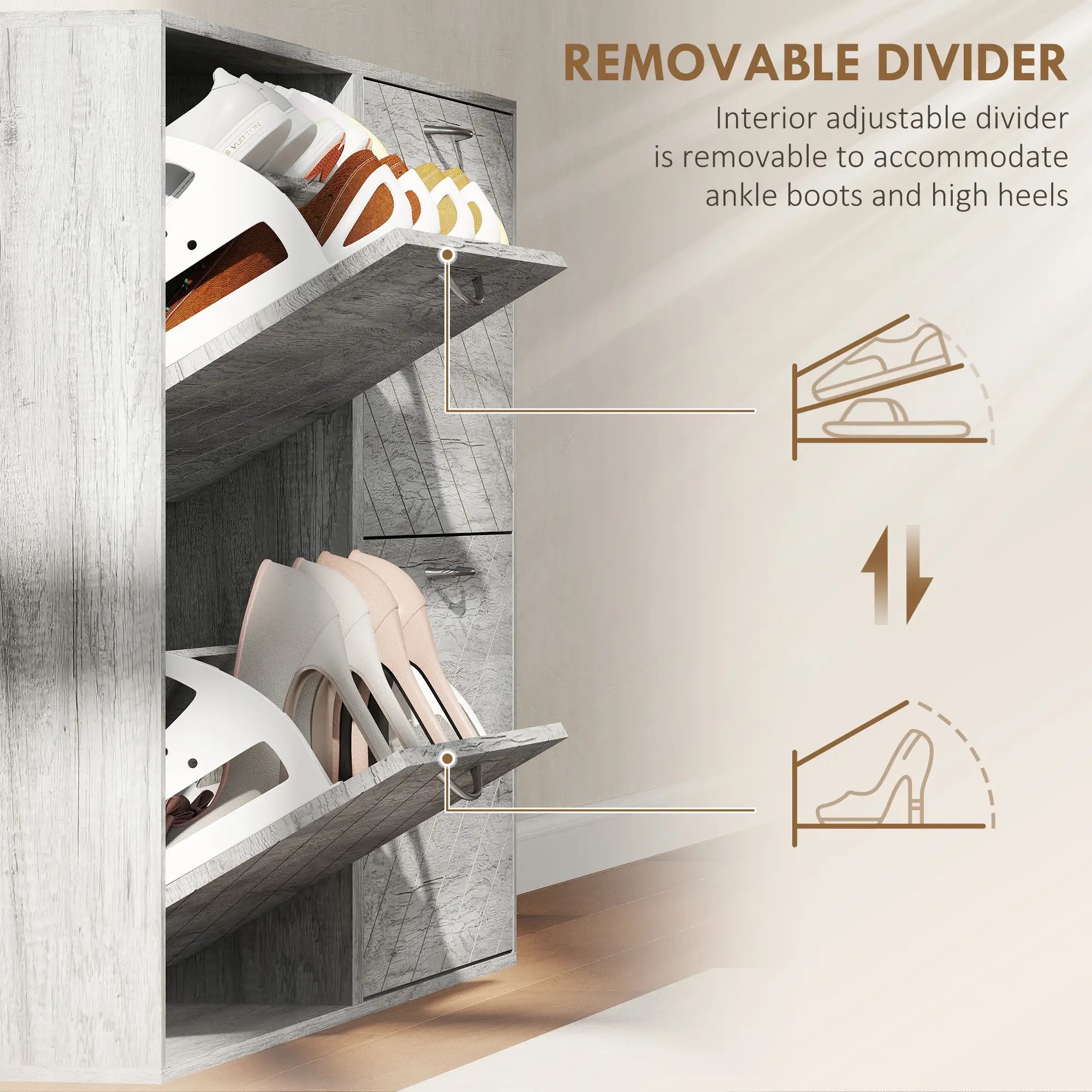 Shoe Storage Cabinet, 4 Flip Drawers, Narrow Slim, 12 Pair Organizer, Grey Shoe Storage Cabinets & Racks at Gallery Canada