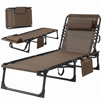 Outdoor Folding Chaise Lounge, Adjustable Backrest, Removable Pillow, Brown Lounger Chairs at Gallery Canada