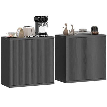 Sideboard Buffet Cabinet Set Of 2, Kitchen Cabinet, Distressed Black Grey