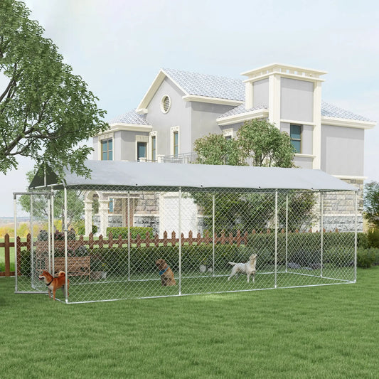 19.7' x 7.5' x 7.5' Outdoor Dog Kennel, Waterproof UV Resistant Cover, Silver Houses, Kennels & Pens Silver, Grey at Gallery Canada