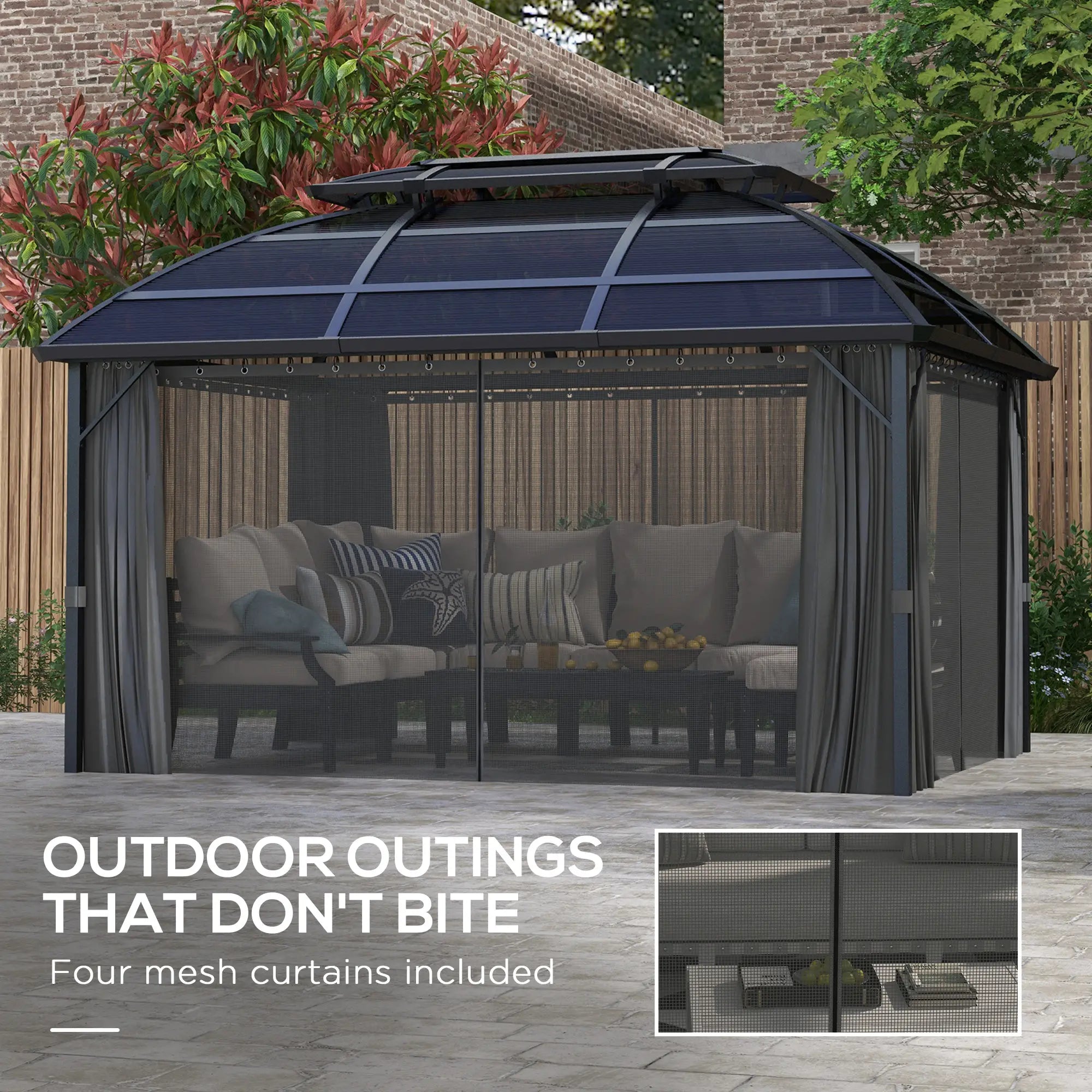 13' x 10' Patio Gazebo, Double Roof, With Curtains, Black Gazebos at Gallery Canada