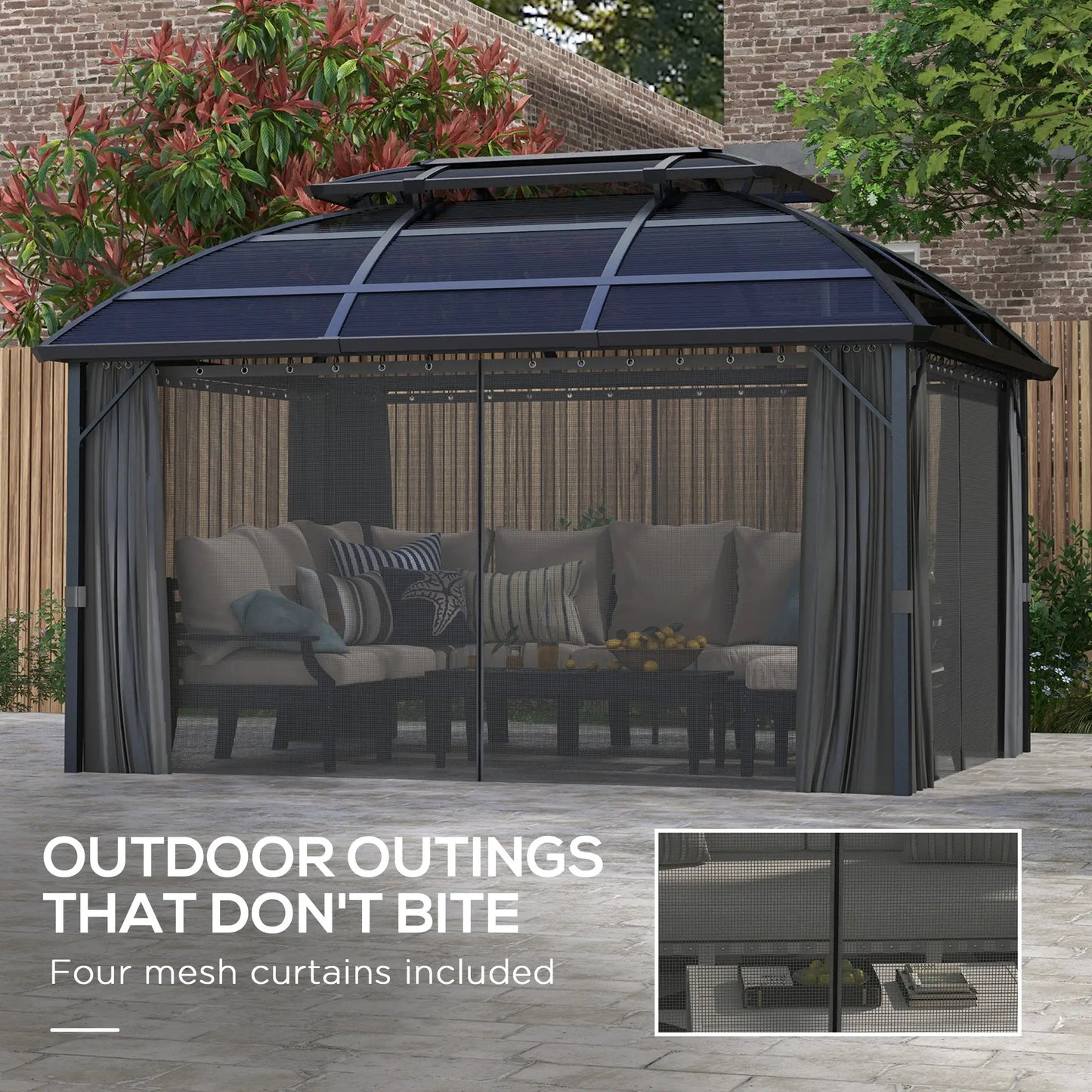 13' x 10' Patio Gazebo, Double Roof, With Curtains, Black Gazebos at Gallery Canada