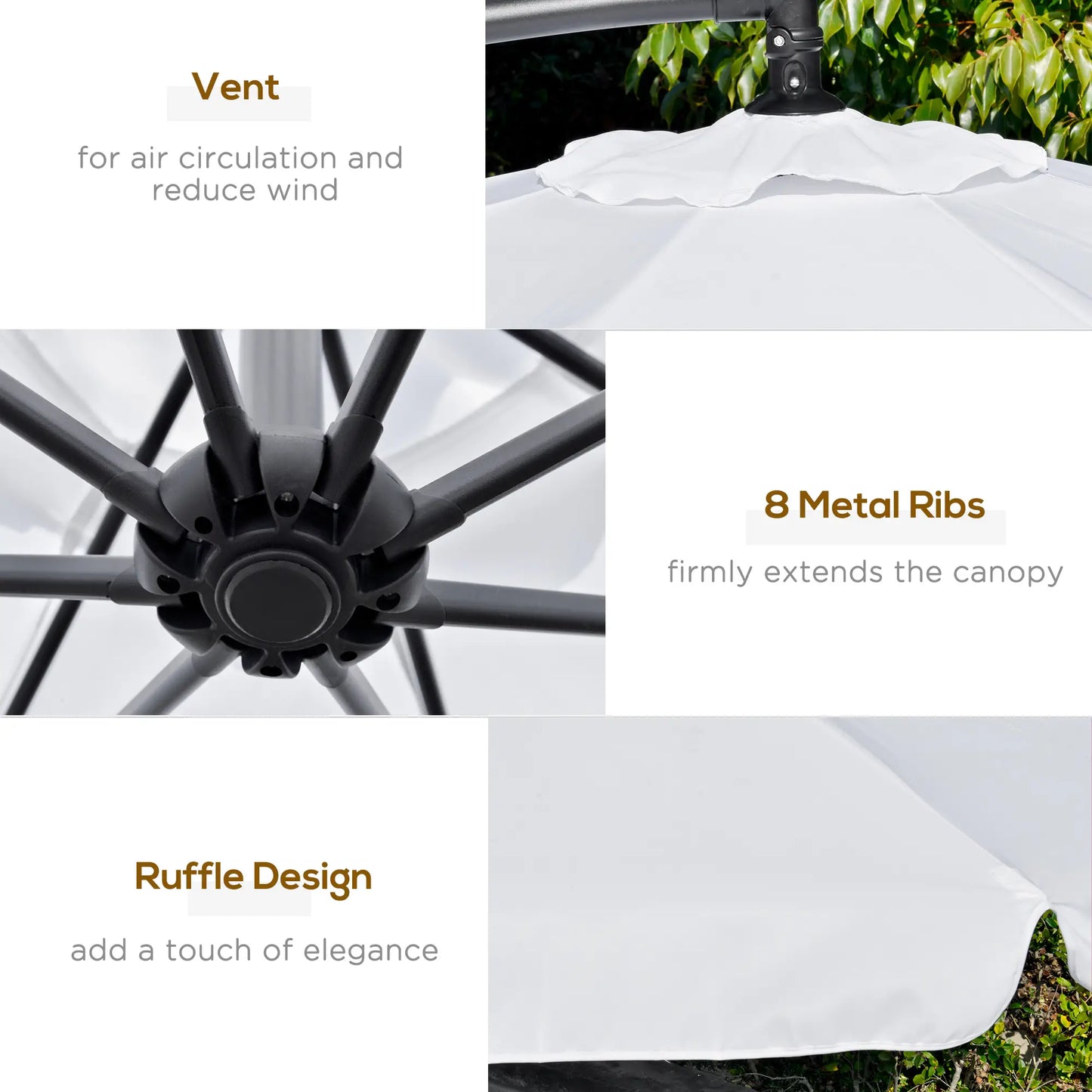 9FT Offset Hanging Patio Umbrella, Easy Tilt, Cross Base, 8 Ribs, White Cantilever Umbrellas at Gallery Canada