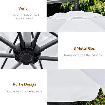 9FT Offset Hanging Patio Umbrella, Easy Tilt, Cross Base, 8 Ribs, White Cantilever Umbrellas at Gallery Canada