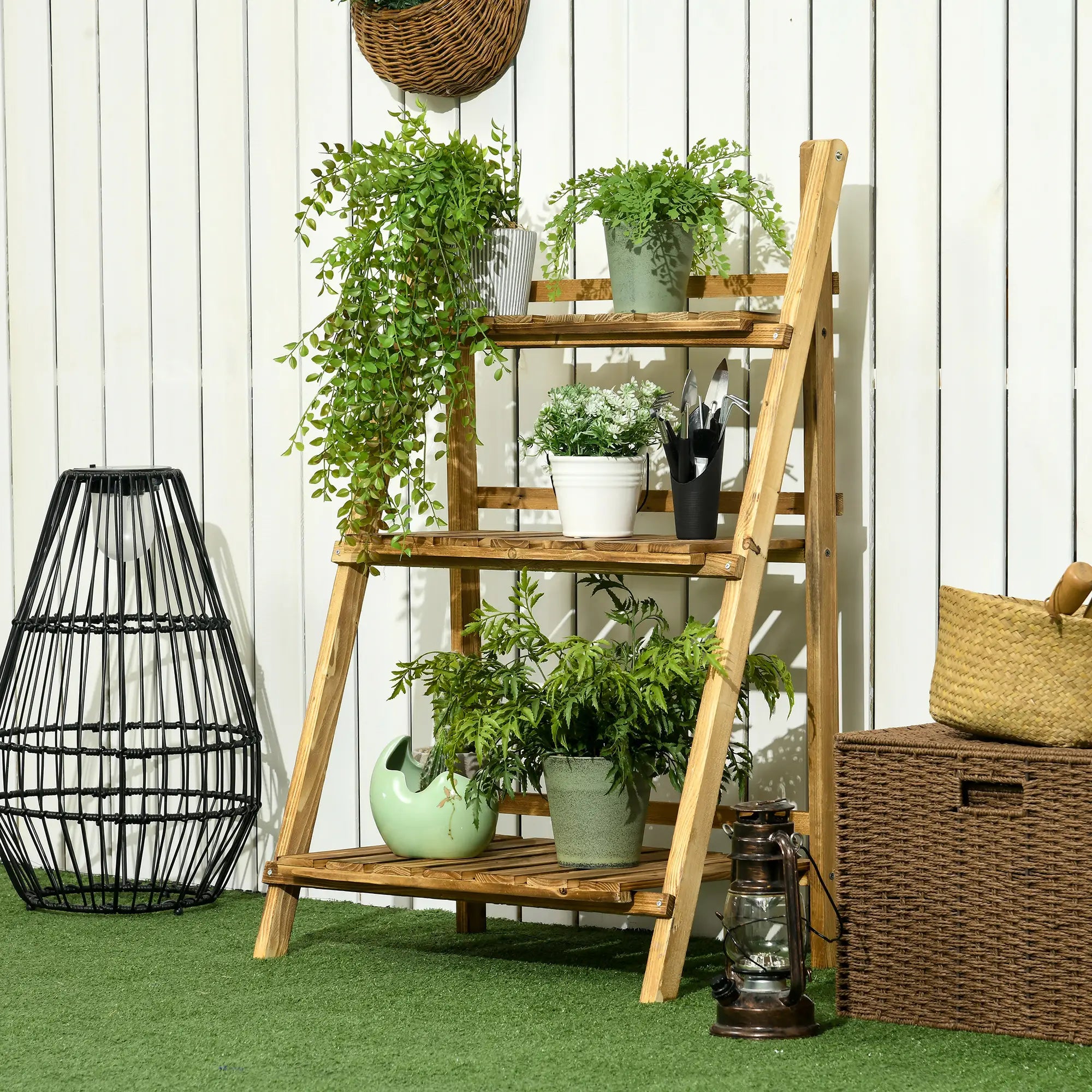 Foldable 3-Tier Wooden Plant Stand, Garden Indoor Outdoor, 24