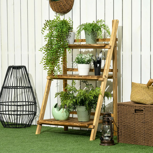 Foldable 3-Tier Wooden Plant Stand, Garden Indoor Outdoor, 24