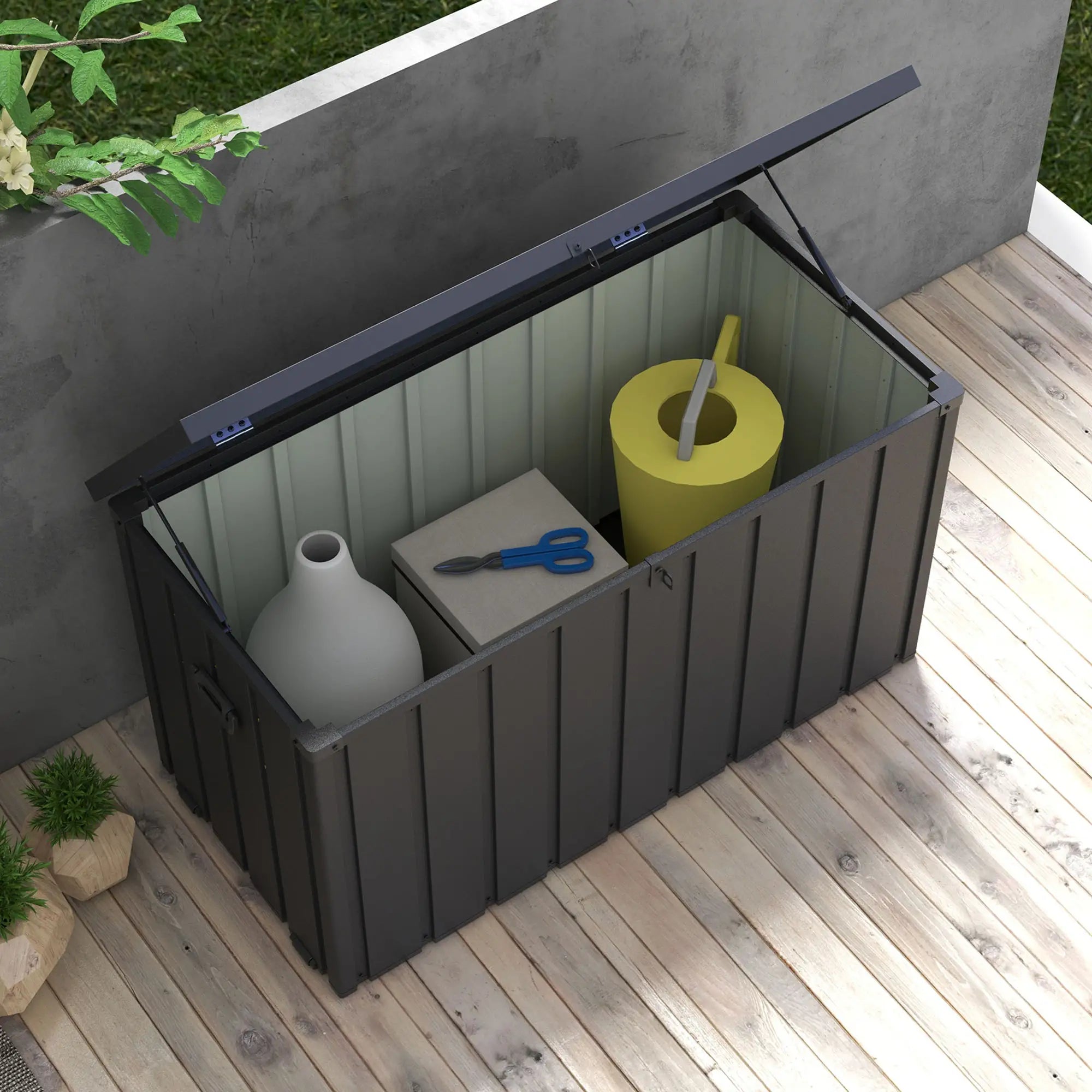 119 Gallon Deck Box, Lockable Galvanised Steel Storage Container, Dark Grey Patio Storage Boxes at Gallery Canada