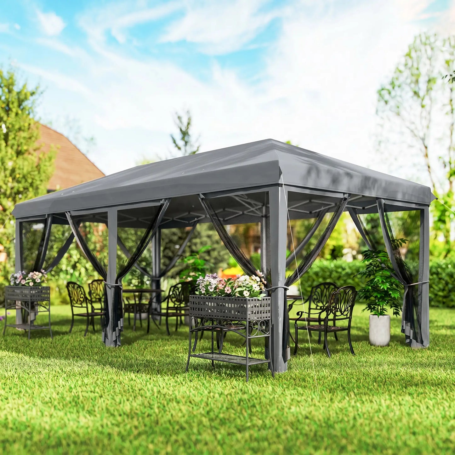 10' x 20' Pop Up Canopy Tent Gazebo, Removable Mesh Sidewall, Carry Bag, Grey Pop Up Canopies at Gallery Canada