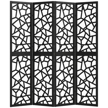 4 Panel Room Divider, 5.6 FT, Geometric Pattern Privacy Screen, Black
