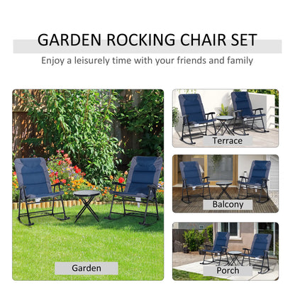3pc Foldable Rocking Chair Set, Outdoor Bistro w/ Padded Seat, Blue Outdoor Rocking Chairs at Gallery Canada