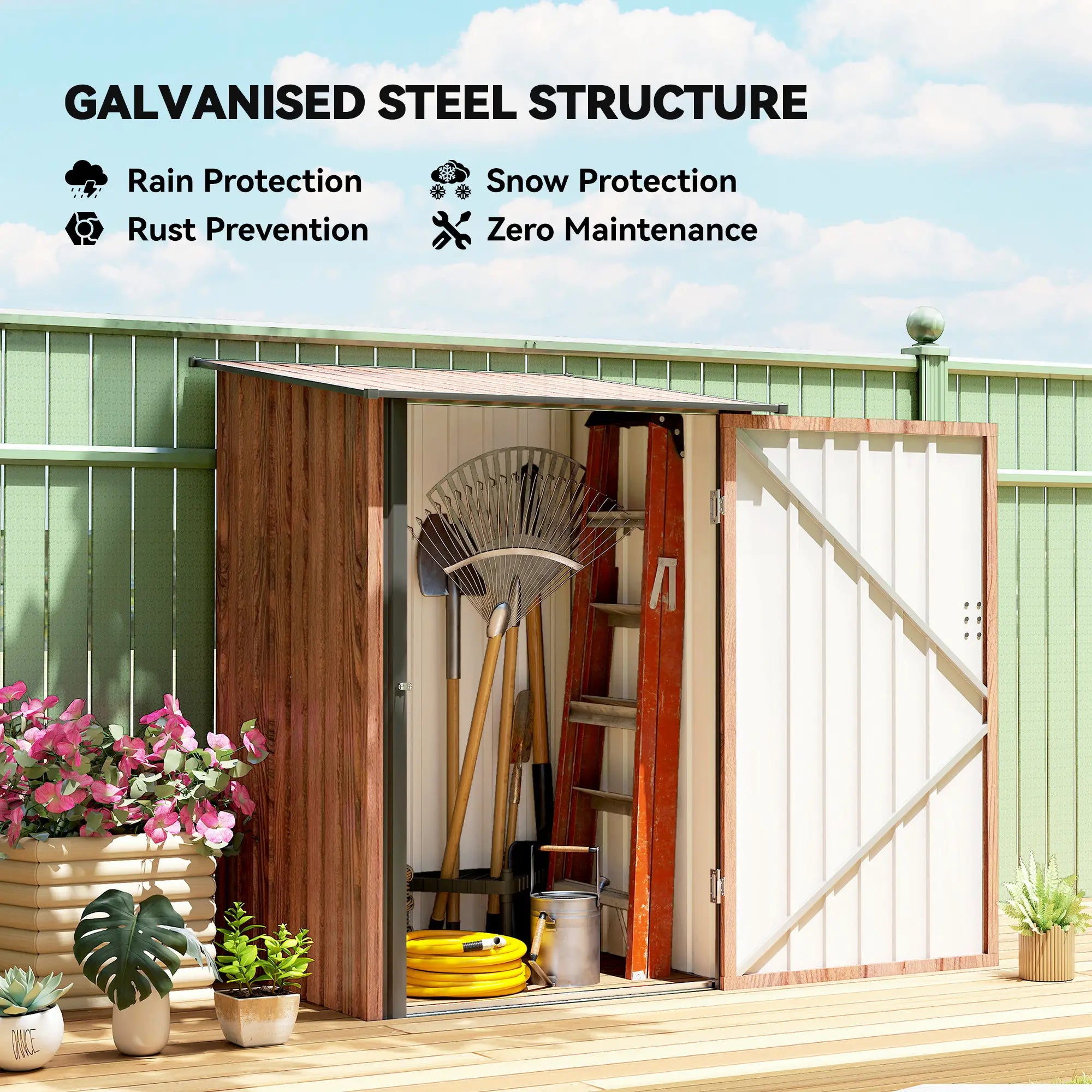 3.3' x 3.4' Lean-To Garden Storage Shed, Galvanized Steel Tool House, Teak Sheds at Gallery Canada