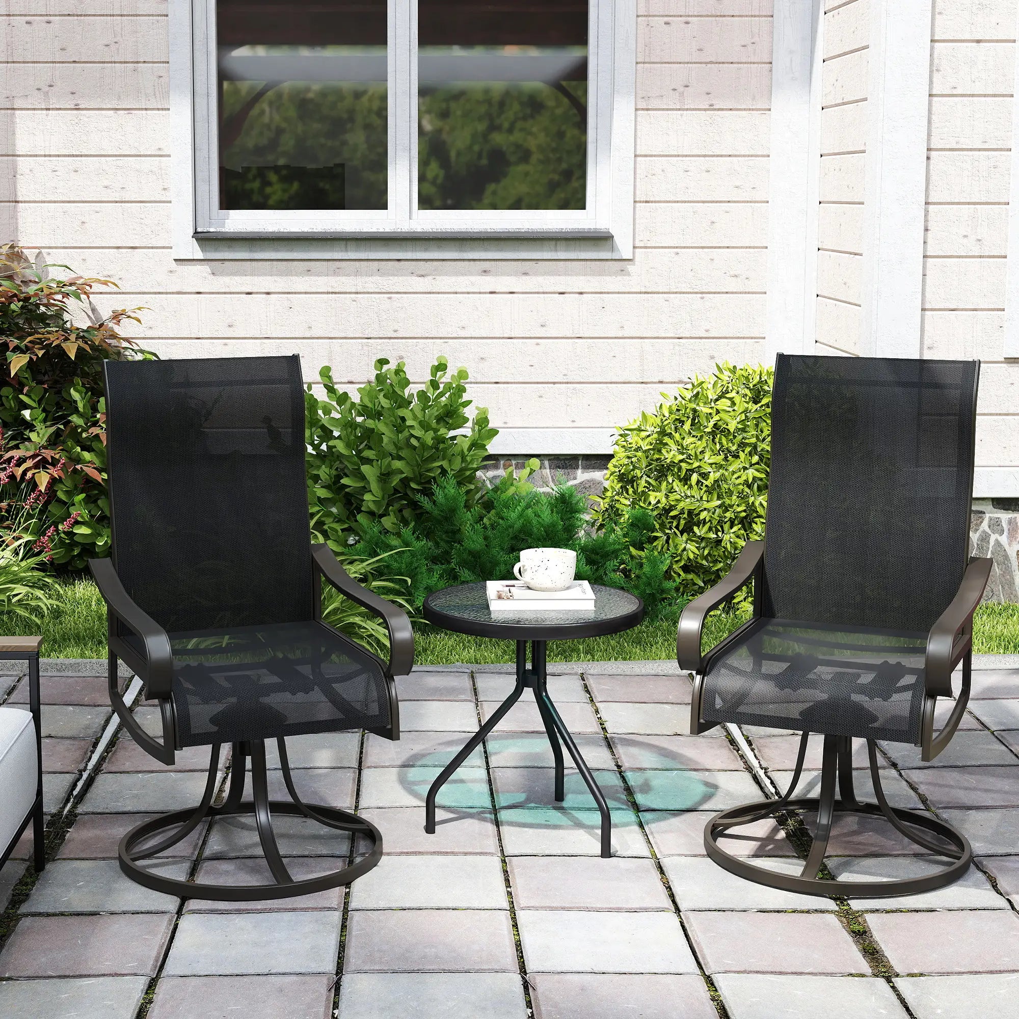 2-Piece Swivel Patio Dining Chairs, 360° Swivel Rocking, Black Patio Chairs at Gallery Canada