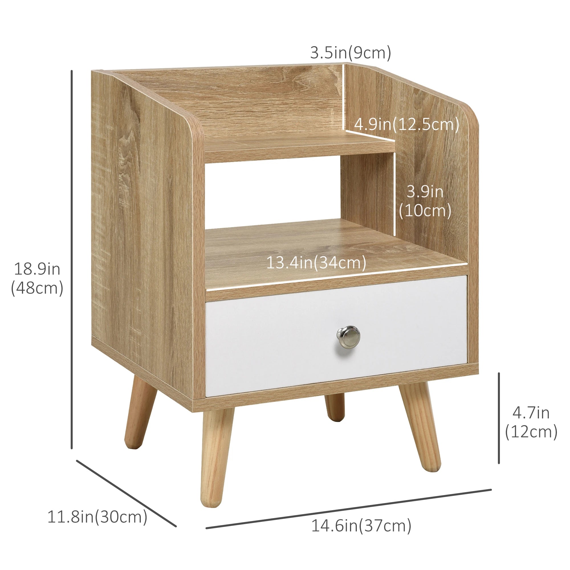 Bedside Table, 2-Tier Shelf with Drawer, Storage End Table, Natural Bedside Tables at Gallery Canada