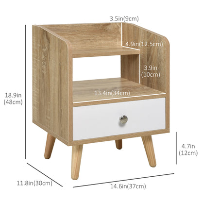 Bedside Table, 2-Tier Shelf with Drawer, Storage End Table, Natural Bedside Tables at Gallery Canada