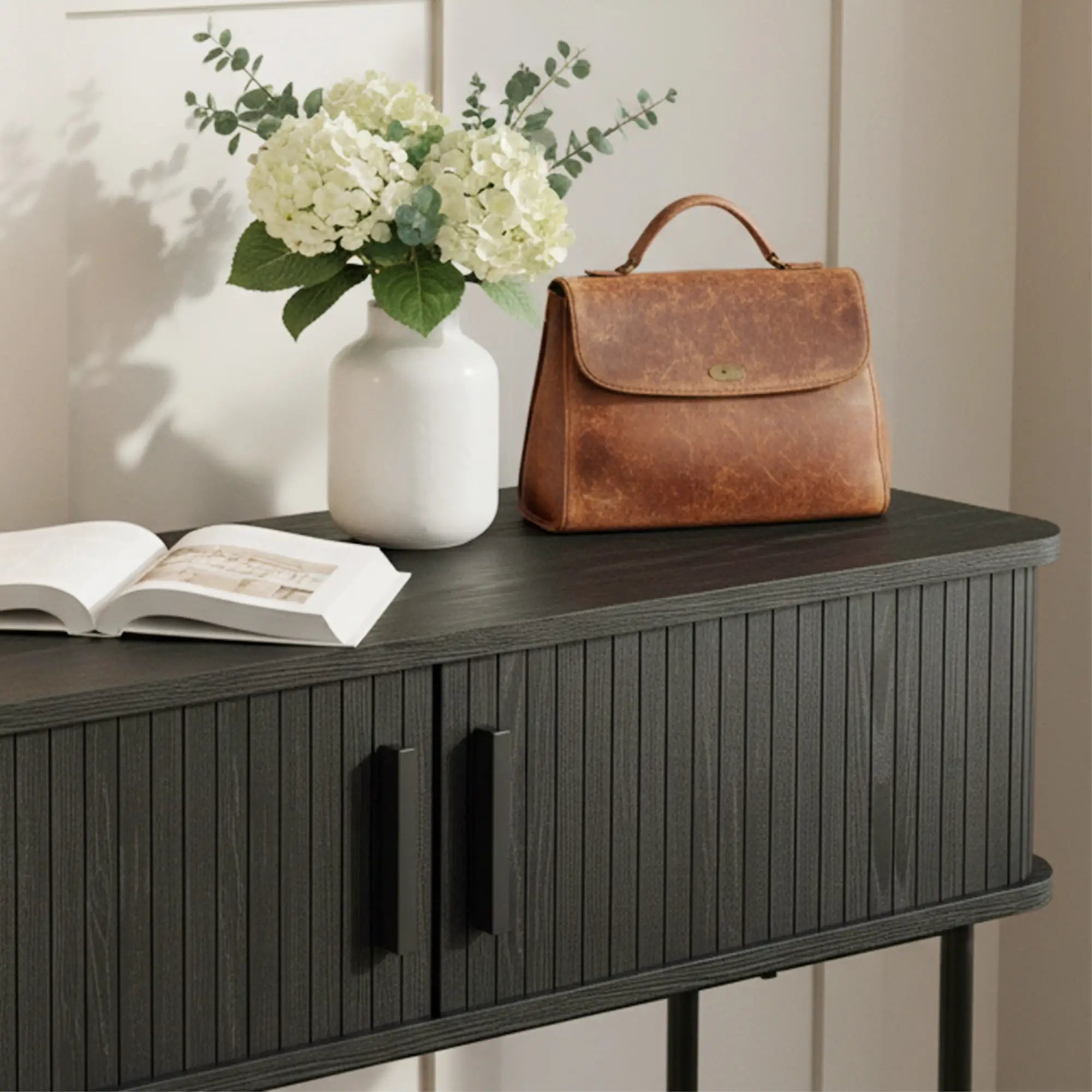 Mid-Century Console Table, Narrow Entryway Table with Storage, Black Console Tables at Gallery Canada