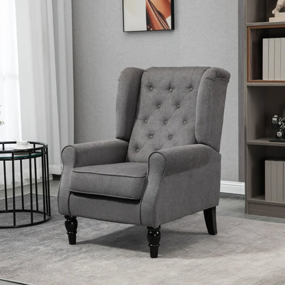 Fabric Accent Chair, Button Tufted, Wood Legs, Thick Padding, Charcoal Grey Accent Chairs at Gallery Canada