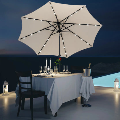 8.8ft Solar Patio Umbrella, 24 LED Lights, Tilt Canopy, Cream Sun Umbrellas at Gallery Canada