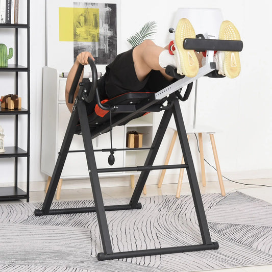 Adjustable Folding Inversion Table, 20°/40°/60°, Safety Belt, Waist Pad Strength Training Equipment Black, Red at Gallery Canada