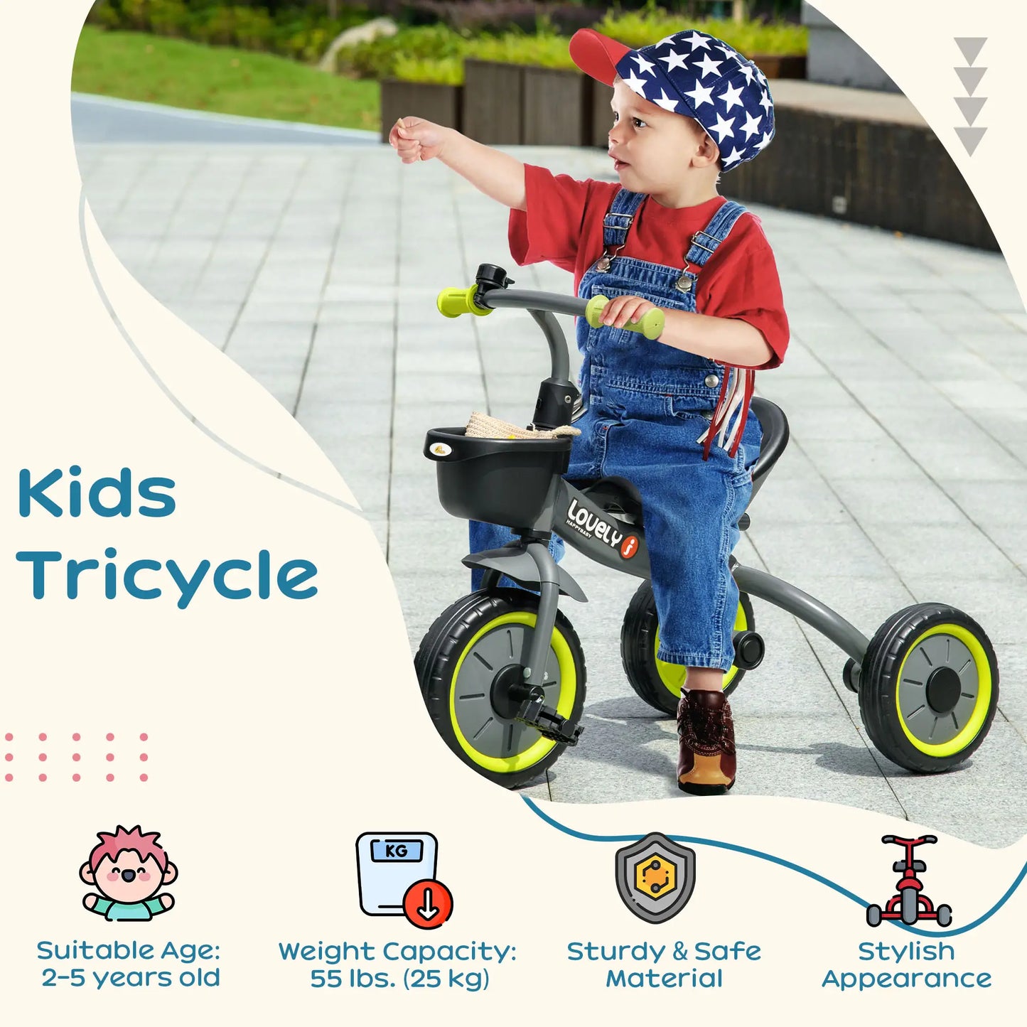 Toddler Tricycle for 2-5 Year Olds, Adjustable Seat, Basket, Bell, Black Tricycles for Kids at Gallery Canada