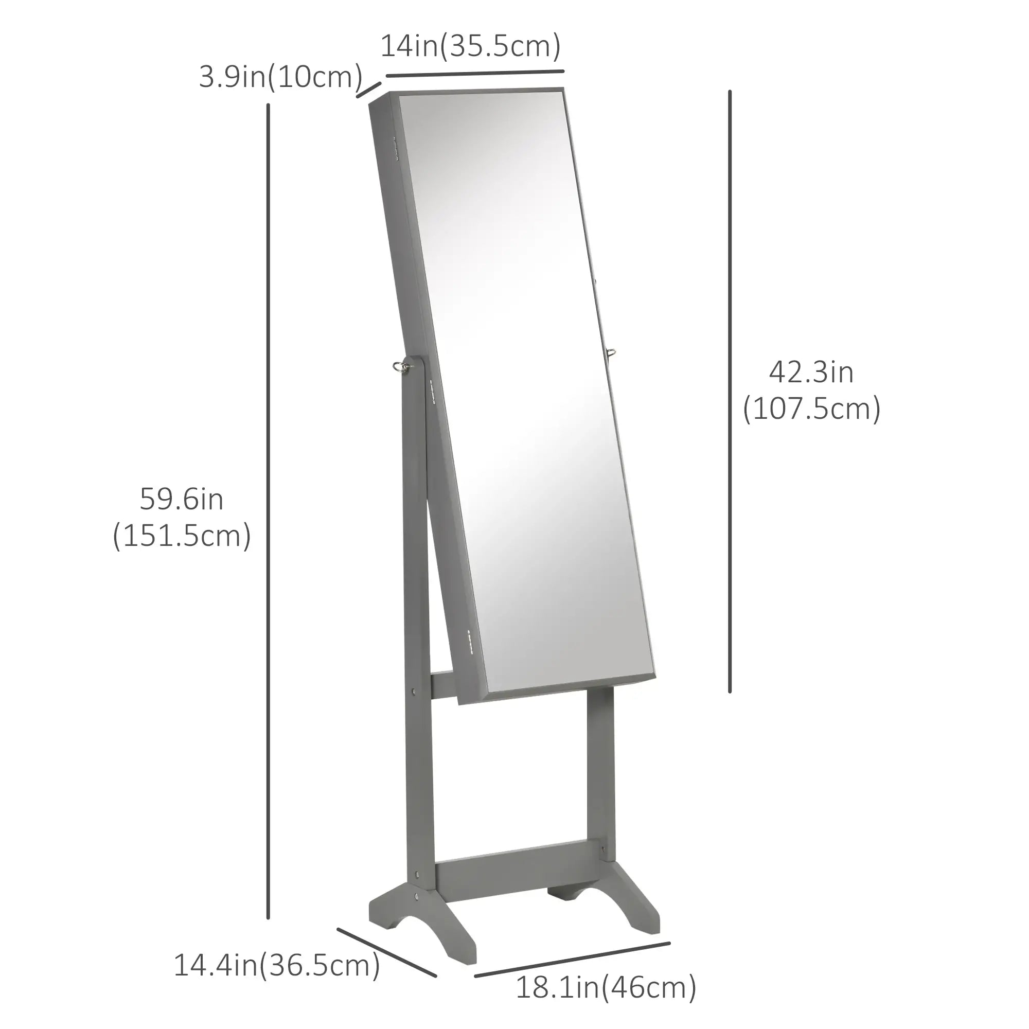 Mirror Jewelry Cabinet, Lockable Organizer, Full-Length Mirror, 3 Angle Adjustable, Grey Jewelry Armoire & Jewellery Mirror Cabinets at Gallery Canada
