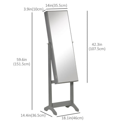 Mirror Jewelry Cabinet, Lockable Organizer, Full-Length Mirror, 3 Angle Adjustable, Grey Jewelry Armoire & Jewellery Mirror Cabinets at Gallery Canada