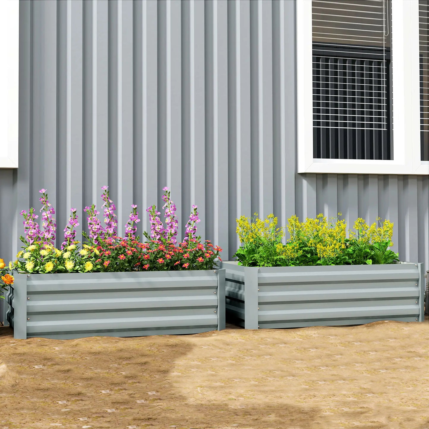 Set of 2 Galvanized Raised Garden Beds, Outdoor Planter Box, Light Grey Raised Garden Beds at Gallery Canada