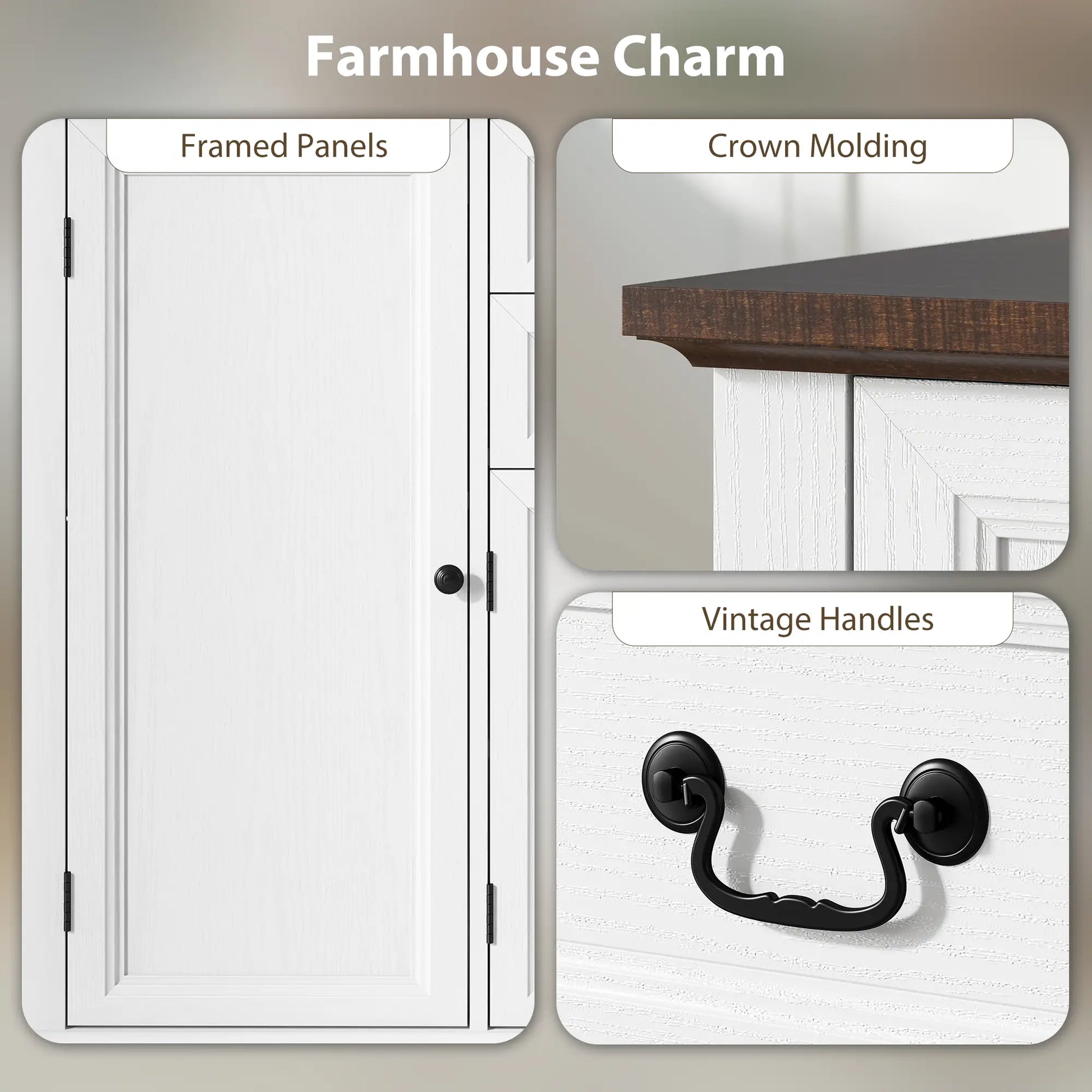 Farmhouse Sideboard with Charging Station, 58 Inch Buffet Cabinet, White Storage Cabinets at Gallery Canada