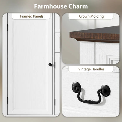 Farmhouse Sideboard with Charging Station, 58 Inch Buffet Cabinet, White Storage Cabinets at Gallery Canada