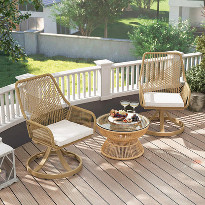 Outdoor Swivel Dining Chairs Set of 2, Patio Rattan with Cushions, Khaki Patio Chairs at Gallery Canada